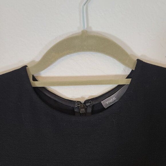 Vince Knit Sheath Knit Dress Short Leather Sleeves Black Size 2 - Picture 6 of 11